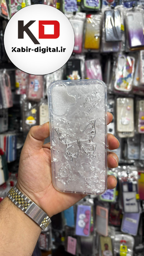 قاب گوشی iPhone 16 آیفون ماربل لاکچری ژله ای محافظ لنزدار طرح پروانه