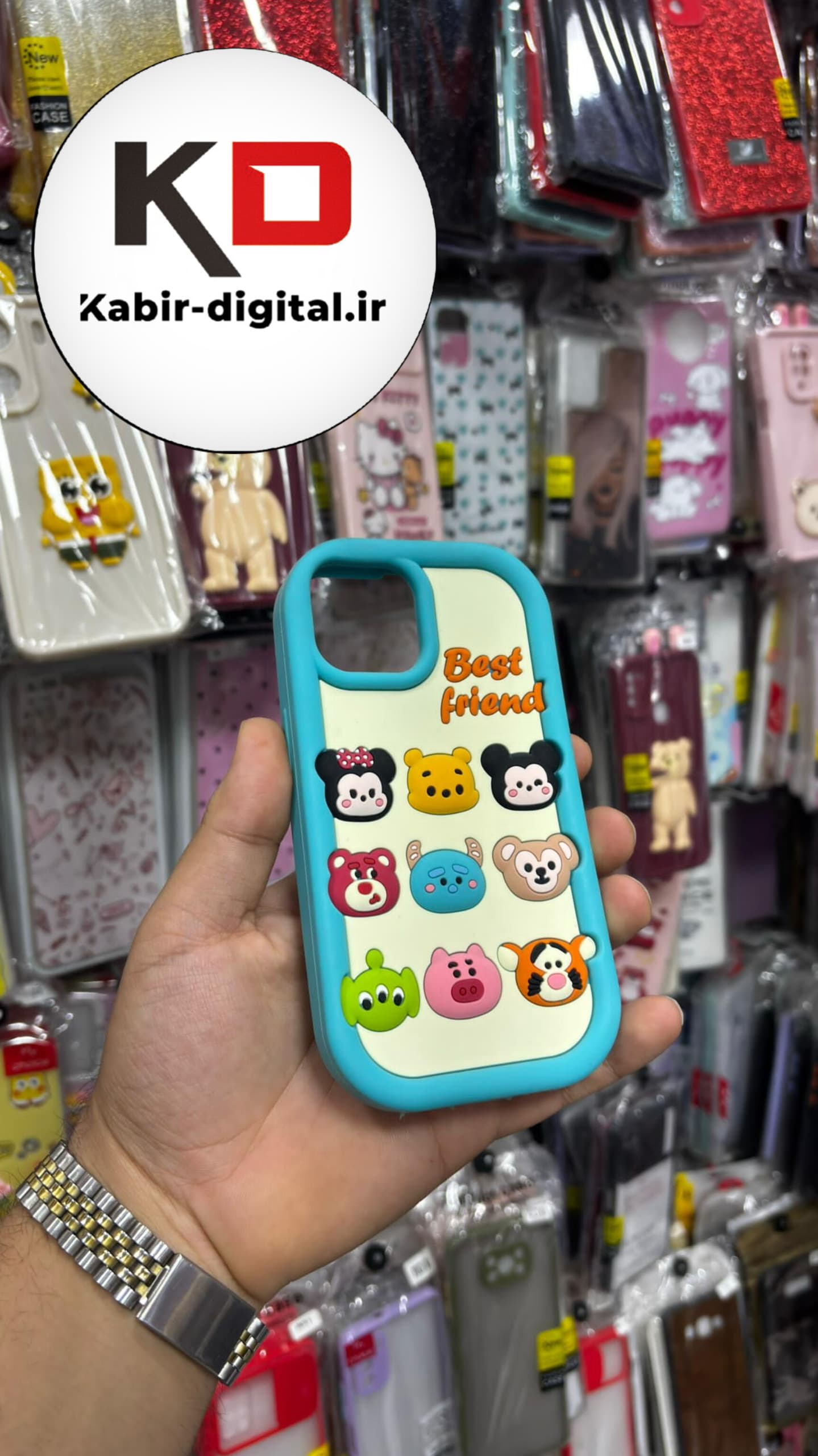 قاب گوشی iPhone 14 آیفون سیلیکونی پاک کنی طرح عروسکی برجسته آبی