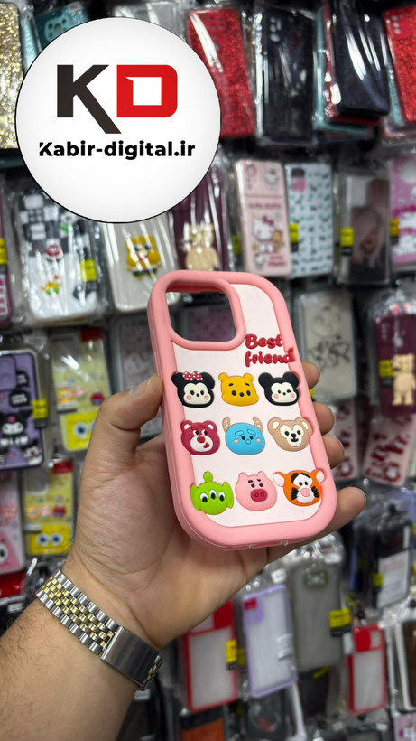 قاب گوشی iPhone 13 Pro آیفون سیلیکونی پاک کنی طرح عروسکی برجسته صورتی
