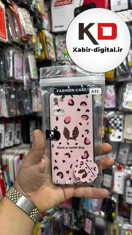 قاب گوشی Galaxy A31/51 سامسونگ فانتزی سوزنی برجسته طرح پلنگی صورتی پاپ سوکت دار محافظ لنز دار