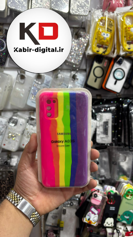 قاب گوشی Galaxy A03s سامسونگ سیلیکونی اورجینال آبرنگی رنگین کمانی پاک کنی درجه یک زیربسته محافظ لنز دار