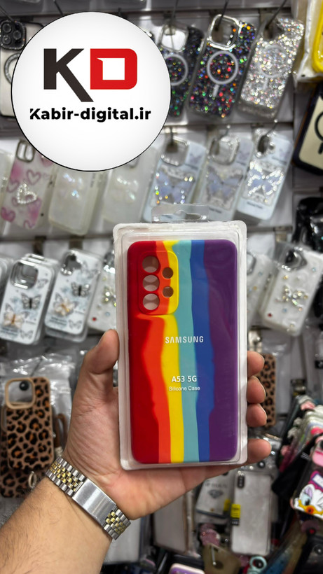 قاب گوشی Galaxy A53سامسونگ سیلیکونی اورجینال آبرنگی رنگین کمانی پاک کنی درجه یک زیربسته محافظ لنز دار