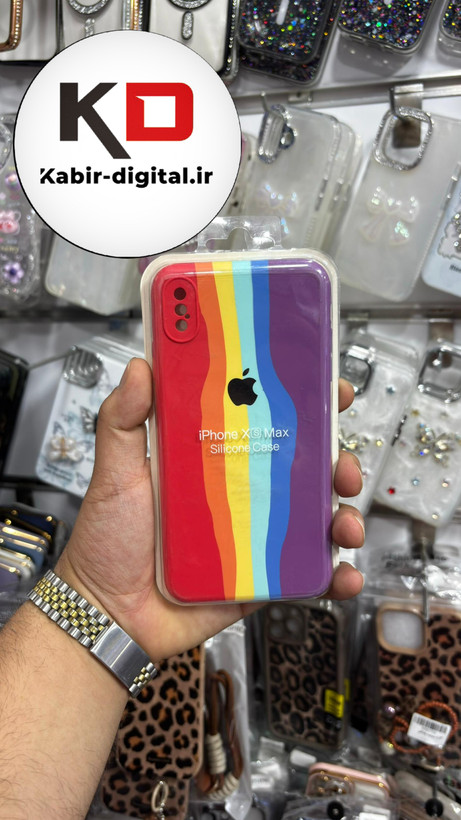قاب گوشی iPhone XS MAX آیفون سیلیکونی اورجینال آبرنگی رنگین کمانی پاک کنی درجه یک زیربسته محافظ لنزدار