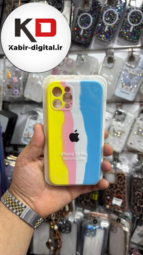 قاب گوشی iPhone 12 Pro آیفون سیلیکونی اورجینال آبرنگی رنگین کمانی پاک کنی درجه یک زیربسته محافظ لنزدار