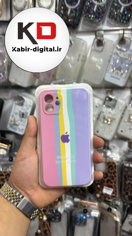 قاب گوشی iPhone 12 آیفون سیلیکونی اورجینال آبرنگی رنگین کمانی پاک کنی درجه یک زیربسته محافظ لنزدار