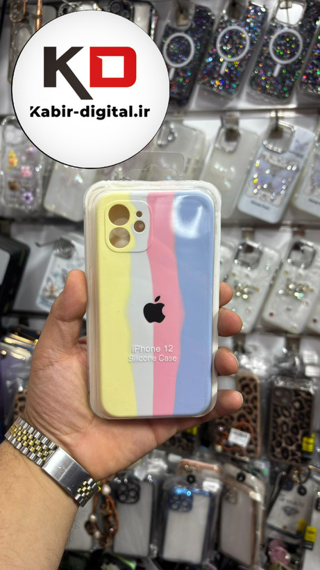 قاب گوشی iPhone 12 آیفون سیلیکونی اورجینال آبرنگی رنگین کمانی پاک کنی درجه یک زیربسته محافظ لنزدار