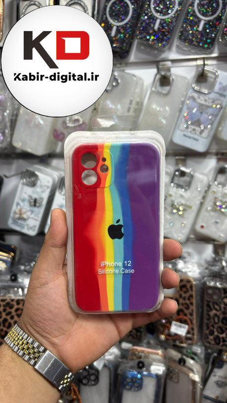 قاب گوشی iPhone 12 آیفون سیلیکونی اورجینال آبرنگی رنگین کمانی پاک کنی درجه یک زیربسته محافظ لنزدار
