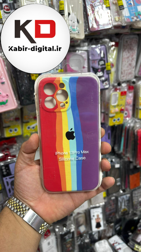 قاب گوشی iPhone 13 PRO Max آیفون سیلیکونی اورجینال آبرنگی رنگین کمانی پاک کنی درجه یک زیربسته محافظ لنزدار
