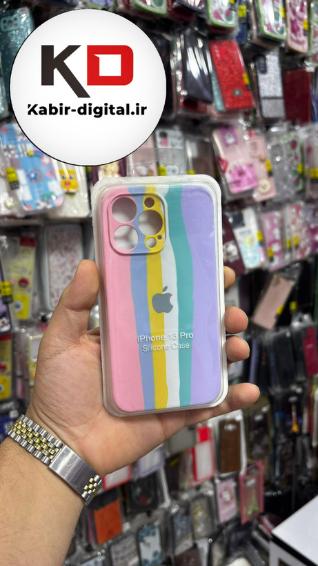 قاب گوشی iPhone 13 PRO آیفون سیلیکونی اورجینال آبرنگی رنگین کمانی پاک کنی درجه یک زیربسته محافظ لنزدار