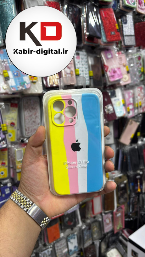 قاب گوشی iPhone 13 PRO آیفون سیلیکونی اورجینال آبرنگی رنگین کمانی پاک کنی درجه یک زیربسته محافظ لنزدار