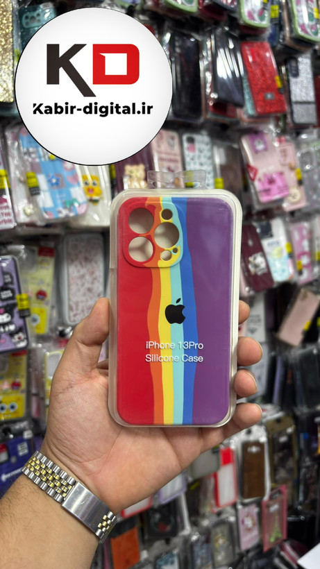 قاب گوشی iPhone 13 PRO آیفون سیلیکونی اورجینال آبرنگی رنگین کمانی پاک کنی درجه یک زیربسته محافظ لنزدار