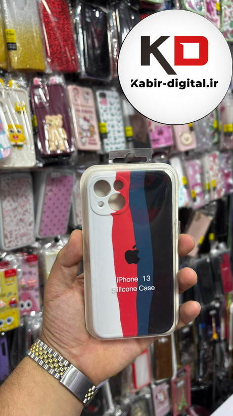 قاب گوشی iPhone 13/14/15آیفون سیلیکونی اورجینال آبرنگی رنگین کمانی پاک کنی درجه یک زیربسته محافظ لنزدار
