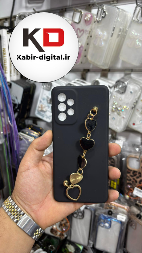 قاب گوشی Galaxy A73سامسونگ طرح سیلیکونی لاکچری دستبندی محافظ لنز دار مشکی