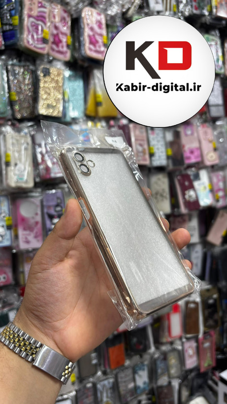 قاب گوشی Galaxy A04 سامسونگ طرح الکتروپلیتینگ ژله ای شفاف محافظ لنز دار گلد
