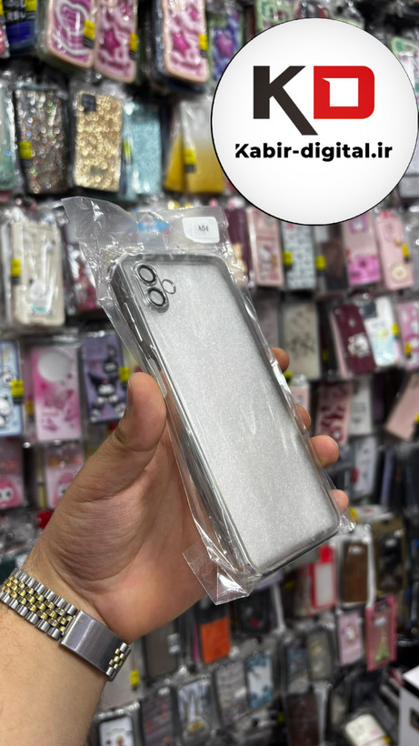 قاب گوشی Galaxy A04 سامسونگ طرح الکتروپلیتینگ ژله ای شفاف محافظ لنز دار نقره ایی