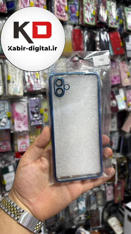 قاب گوشی Galaxy A04 سامسونگ طرح الکتروپلیتینگ ژله ای شفاف محافظ لنز دار آبی