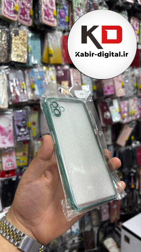 قاب گوشی Galaxy A04 سامسونگ طرح الکتروپلیتینگ ژله ای شفاف محافظ لنز دار سبز
