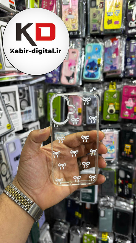 قاب گوشی iPhone 16 آیفون لاکچری شفاف لنز کرومی طرح پاپیون مینیمال سفید