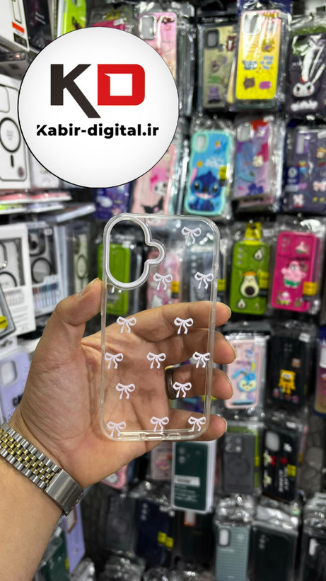 قاب گوشی iPhone 16 آیفون لاکچری شفاف لنز کرومی طرح پاپیون مینیمال صورتی
