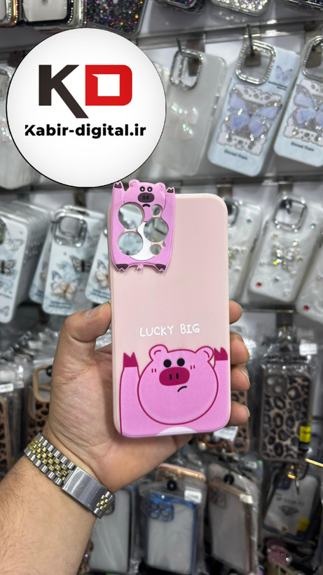 قاب گوشی iPhone 12 Pro Max آیفون طرح سیلیکونی ژله ای سه بعدی برجسته عروسکی خوک محافظ لنز دار صورتی