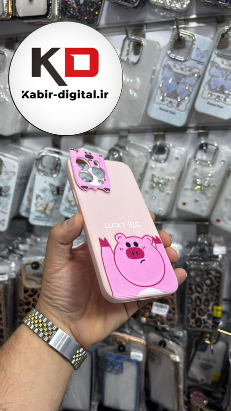 قاب گوشی iPhone 12 Pro Max آیفون طرح سیلیکونی ژله ای سه بعدی برجسته عروسکی خوک محافظ لنز دار صورتی