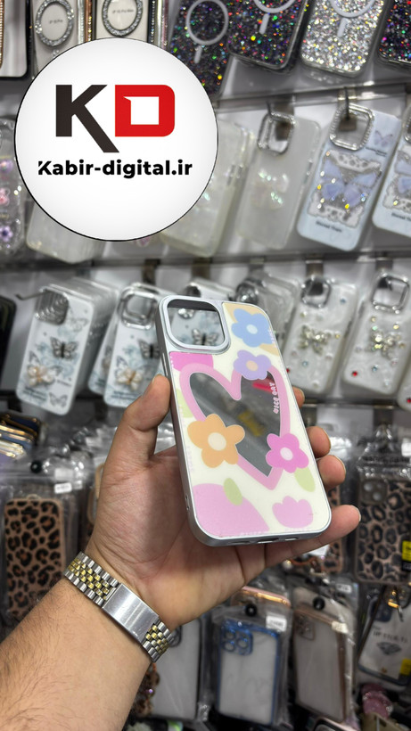 قاب گوشی iPhone 12 Pro Max آیفون برجسته لاکچری آینه دار طرح گل و قلب
