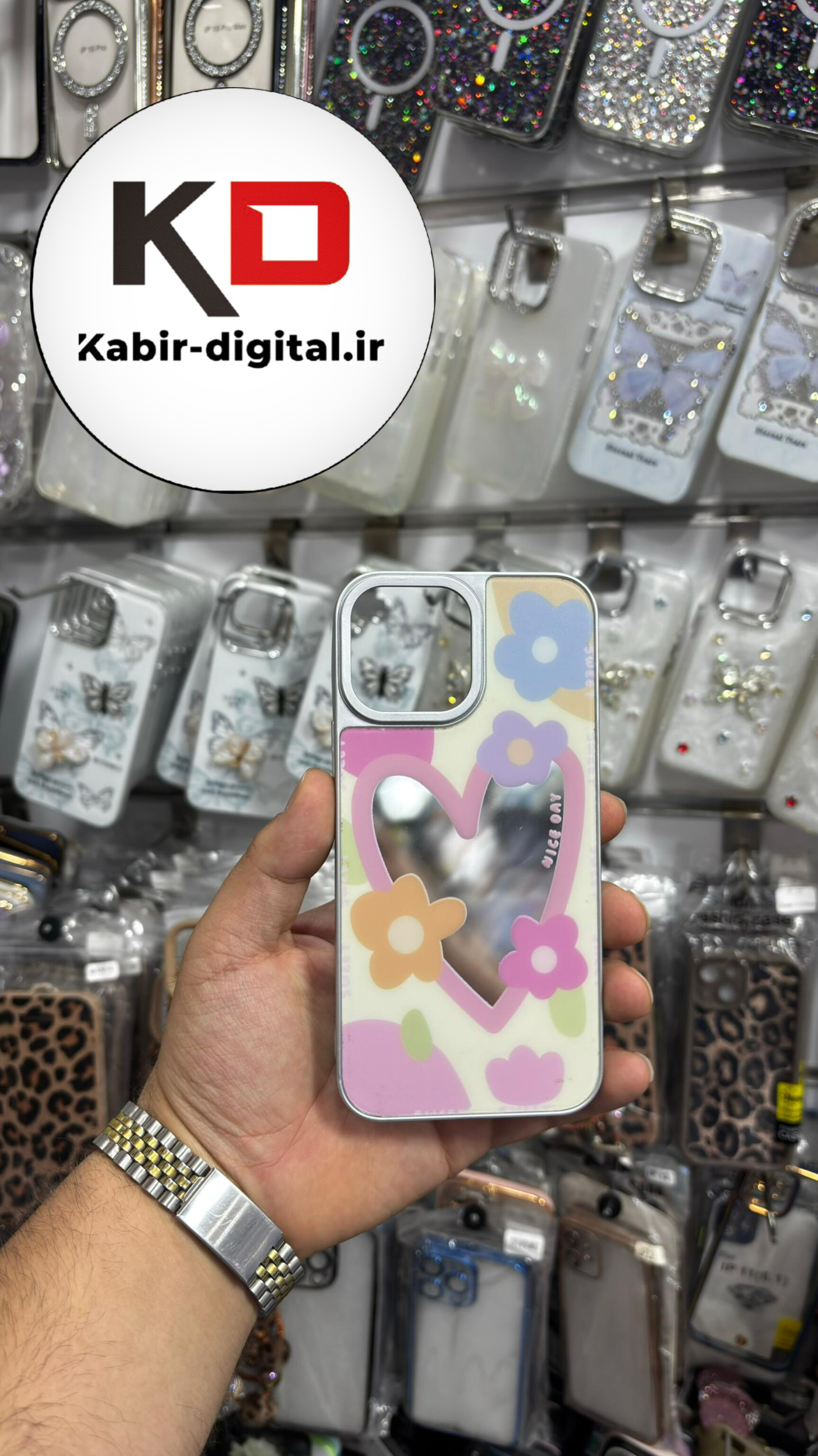 قاب گوشی iPhone 12 Pro Max آیفون برجسته لاکچری آینه دار طرح گل و قلب
