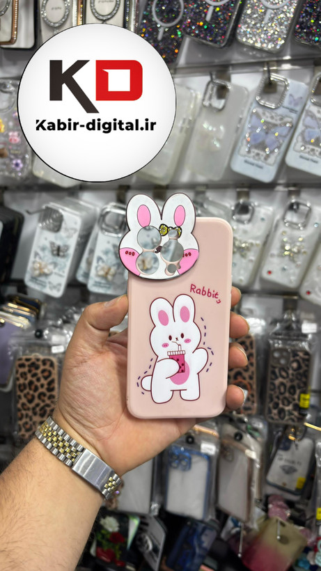 قاب گوشی iPhone 13 Pro آیفون طرح سیلیکونی ژله ای سه بعدی برجسته عروسکی خرگوش محافظ لنز دار سفید