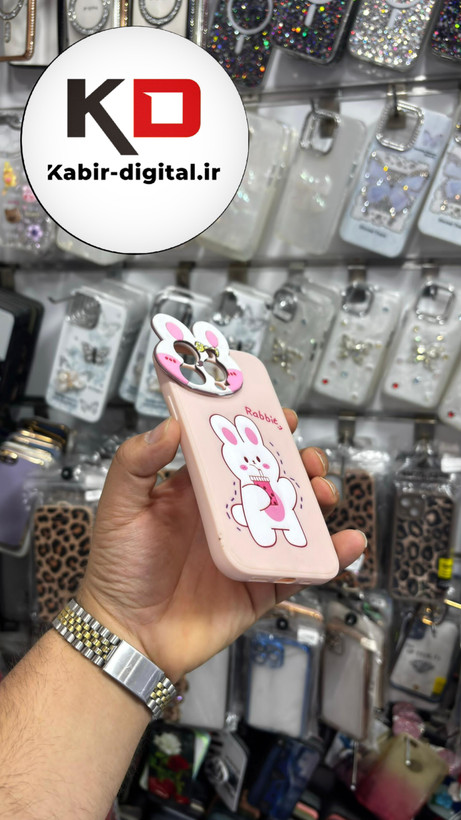 قاب گوشی iPhone 13 Pro آیفون طرح سیلیکونی ژله ای سه بعدی برجسته عروسکی خرگوش محافظ لنز دار سفید