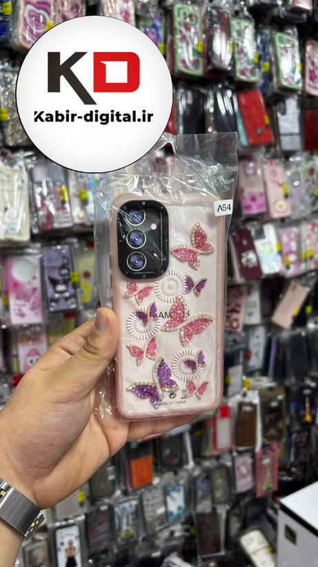قاب گوشی Galaxy A54 سامسونگ دور مات ایربگ دار طرح پروانه صورتی
