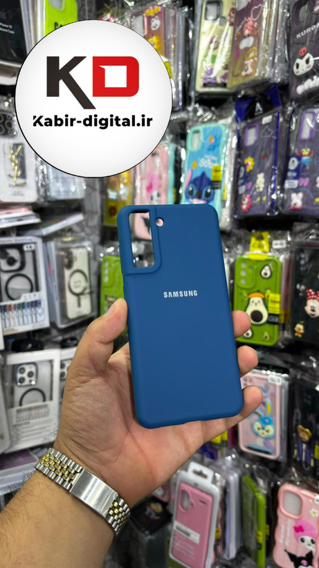 قاب گوشی Galaxy S21 FE سامسونگ سیلیکونی اورجینال سورا SORA پاک کنی درجه یک زیربسته آبی کاربنی