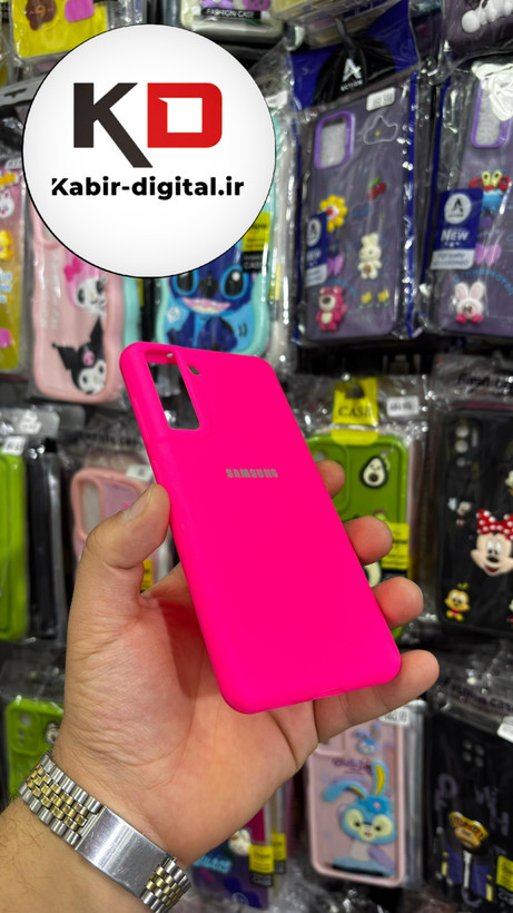قاب گوشی Galaxy S21 FE سامسونگ سیلیکونی اورجینال سورا SORA پاک کنی درجه یک زیربسته صورتی فانتزی