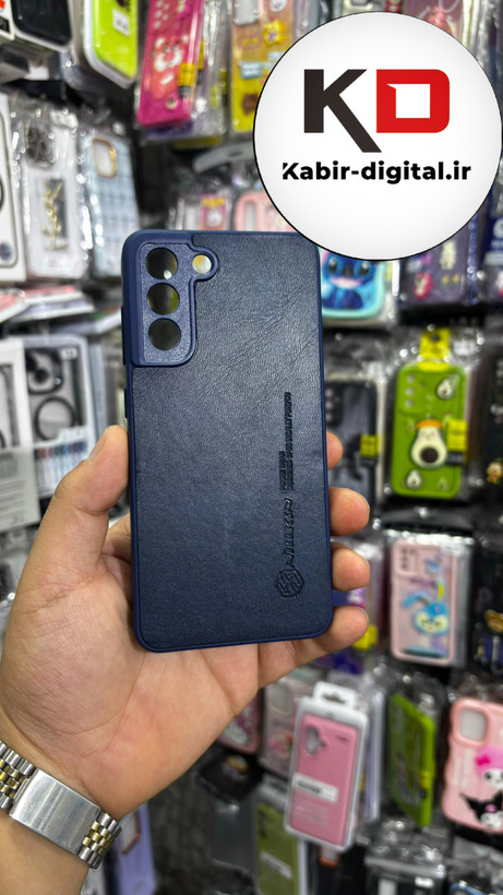 قاب گوشی Galaxy S21 FE سامسونگ نیلکین NILLKIN سوزنی چرمی محافظ لنز دار سرمه ایی