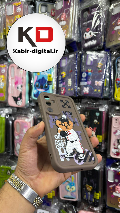 قاب گوشی Galaxy S23 FE سامسونگ طرح سیلیکونی ژله ای سولید SOLID سه بعدی برجسته عروسکی خرس قهوه ایی محافظ لنزدار