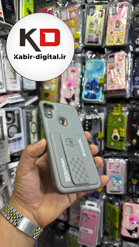 قاب گوشی Galaxy A11/M11 سامسونگ چرمی اورجینال پولو POLO جاکارتی دار مگنتی استندشو دور دوخت خاکستری