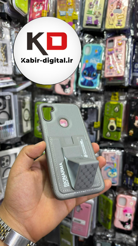 قاب گوشی Galaxy A11/M11 سامسونگ چرمی اورجینال پولو POLO جاکارتی دار مگنتی استندشو دور دوخت خاکستری
