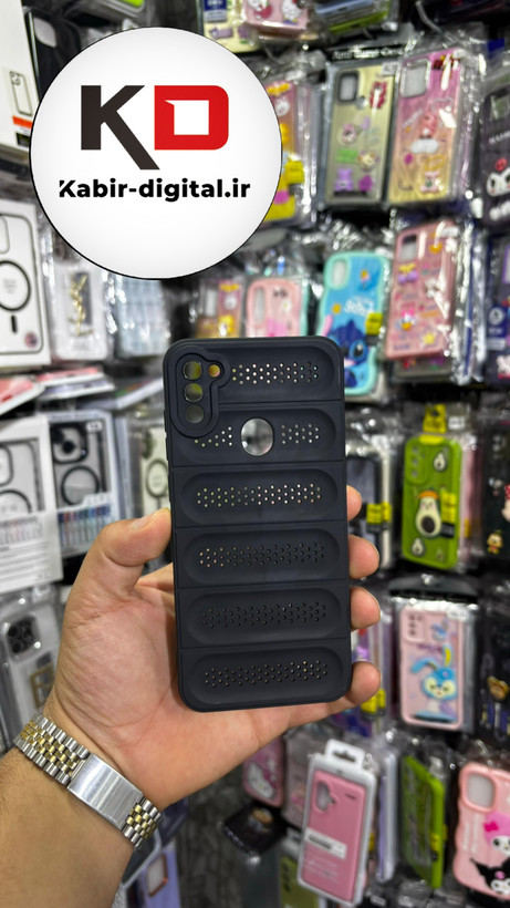 قاب گوشی Galaxy A11/M11 سیلیکونی پافر PC توری زیر بسته محافظ لنز دار مشکی