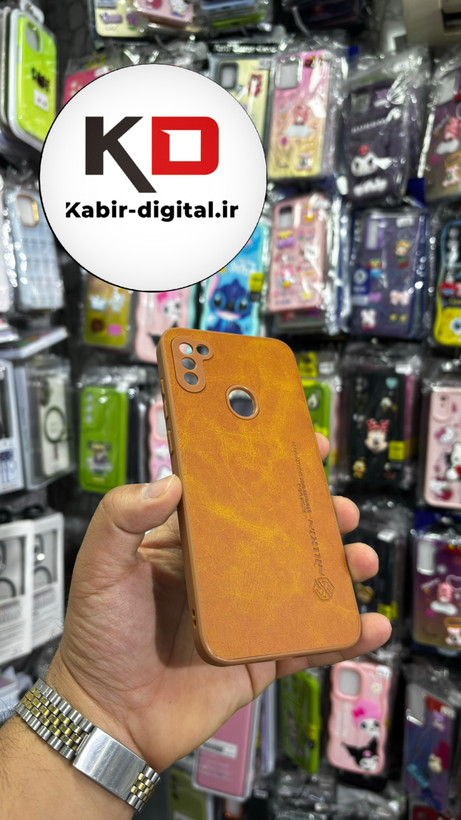 قاب گوشی Galaxy A11/M11 سامسونگ نیلکین NILLKIN سوزنی چرمی محافظ لنز دار عسلی