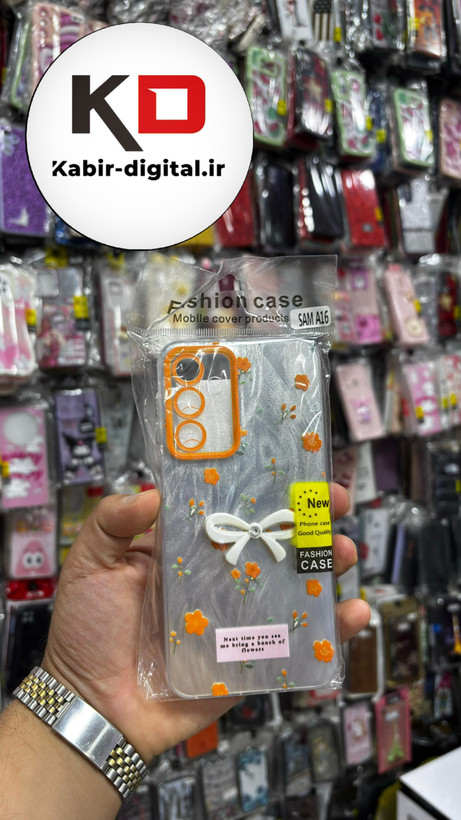 قاب گوشی Galaxy A26/A16سامسونگ Brush Case طرح پاپیون و گل نارنجی محافظ لنز دار