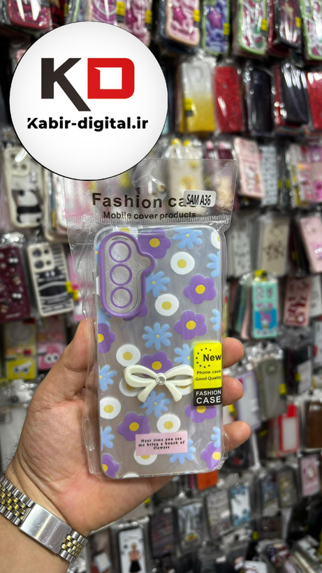 قاب گوشی Galaxy A36سامسونگ Brush Case طرح پاپیون و گل بنفش محافظ لنز دار