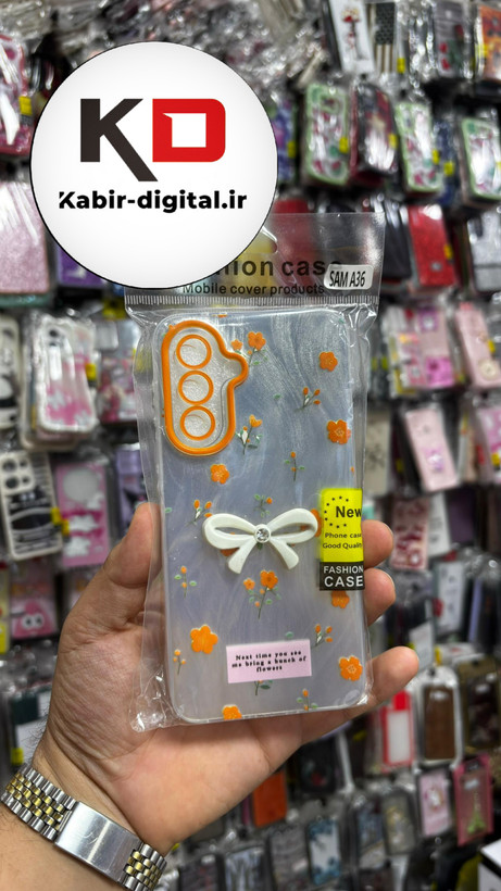 قاب گوشی Galaxy A36سامسونگ Brush Case طرح پاپیون و گل نارنجی محافظ لنز دار