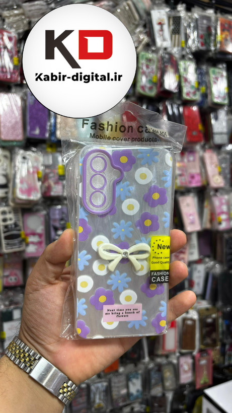 قاب گوشی Galaxy A56سامسونگ Brush Case طرح پاپیون و گل بنفش محافظ لنز دار