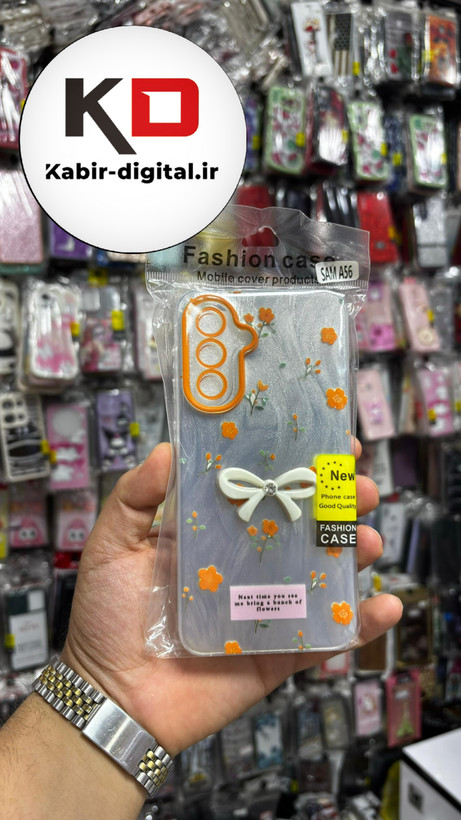 قاب گوشی Galaxy A56سامسونگ Brush Case طرح پاپیون و گل نارنجی محافظ لنز دار