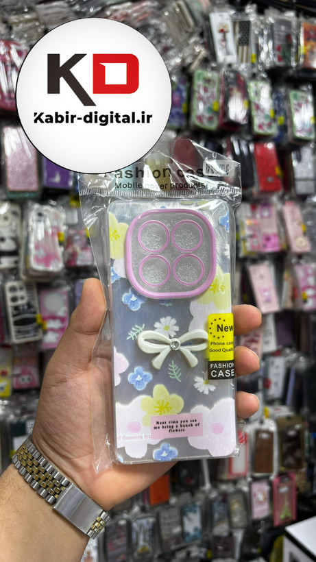 قاب گوشیRedmi Note 14 Pro 4Gشیائومی Brush Case طرح پاپیون و گل صورتی محافظ لنز دار