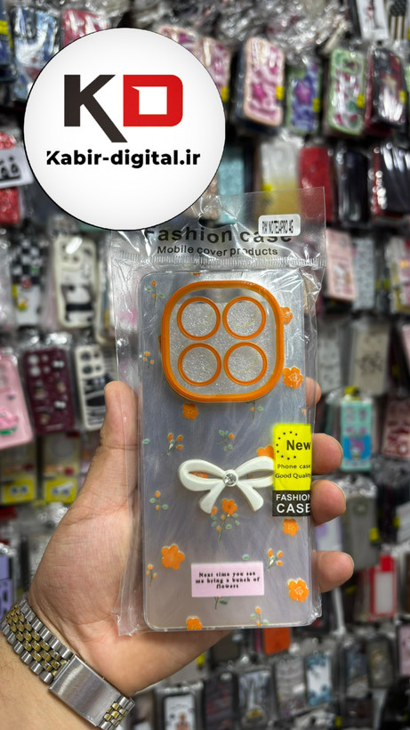 قاب گوشیRedmi Note 14 Pro 4Gشیائومی Brush Case طرح پاپیون و گل نارنجی محافظ لنز دار