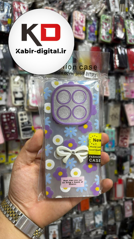 قاب گوشیRedmi Note 14 Pro 4Gشیائومی Brush Case طرح پاپیون و گل بنفش محافظ لنز دار
