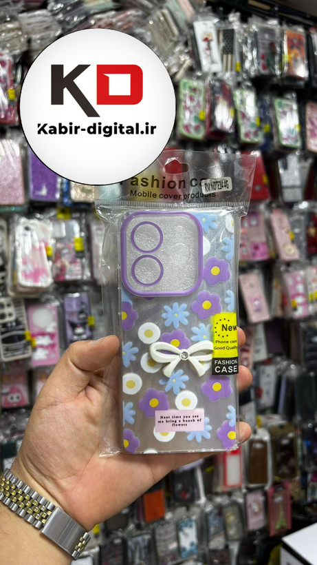 قاب گوشیRedmi Note 14 4Gشیائومی Brush Case طرح پاپیون و گل بنفش محافظ لنز دار