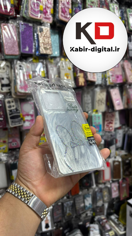 قاب گوشیRedmi Note 13 شیائومی موج دار سخت Hard لیزری لاکچری کیس نگین دار دور شفاف طرح خرگوش