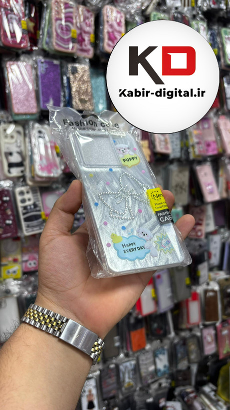 قاب گوشیRedmi Note 13 شیائومی موج دار سخت Hard لیزری لاکچری کیس نگین دار دور شفاف طرح پاپیون