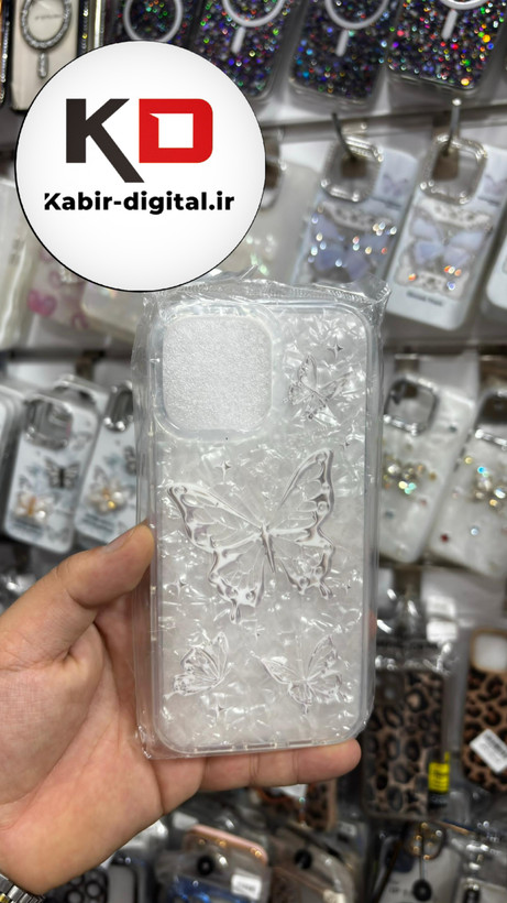 قاب گوشی iPhone 16/16 Pro/16 Pro Max آیفون ماربل لاکچری ژله ای طرح پروانه